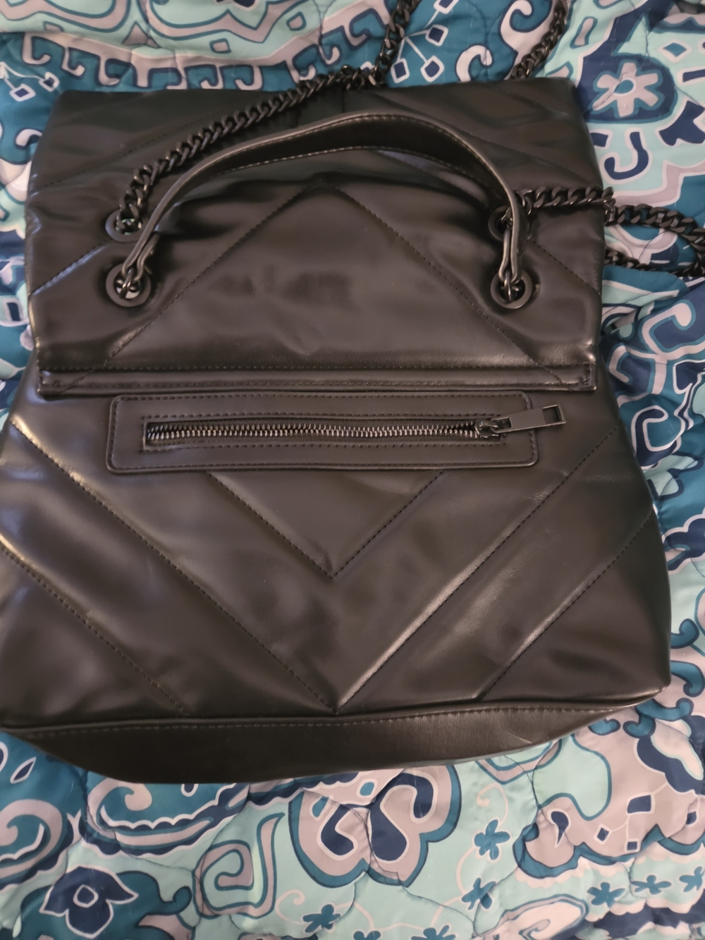 Aldo Black Quilted Shoulder Bag with Chain Strap - Picture 6 of 8